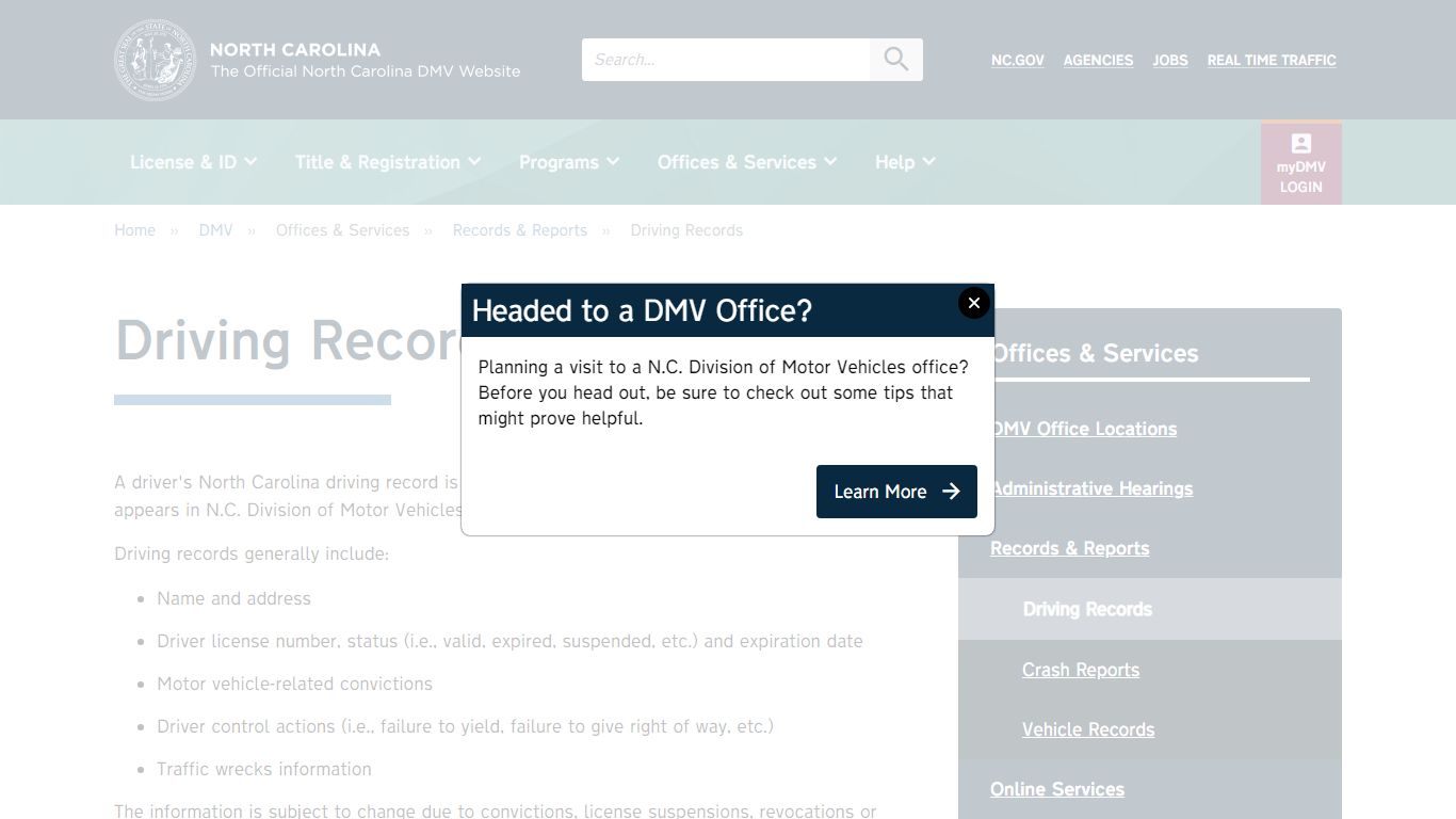 Official NCDMV: Driving Records