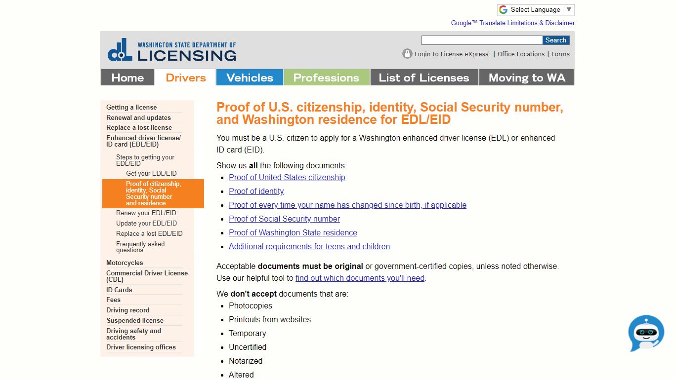 WA State Licensing (DOL) Official Site: Proof of citizenship, identity ...